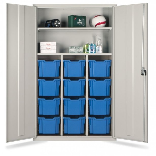 Supporting image for Y785300 - 12 Extra Deep Trays Storage Teacher Cupboard - Blue Trays