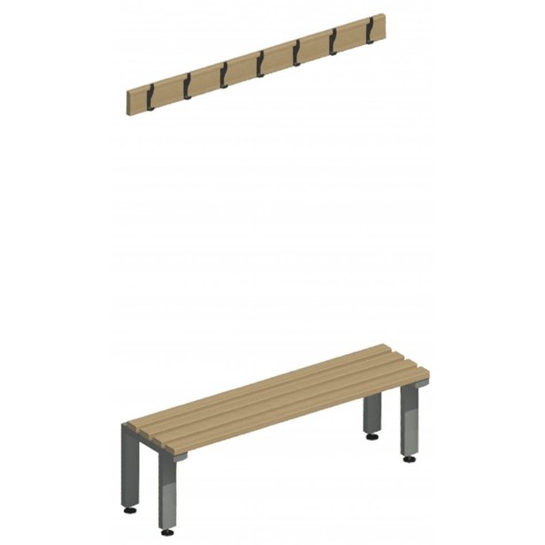 Supporting image for Workshape Fixed Changing Room Benching with Coat Hooks