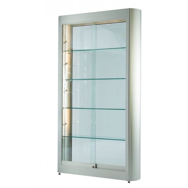 Supporting image for Illuminated Wide tower unit with sliding doors: Satin Silver