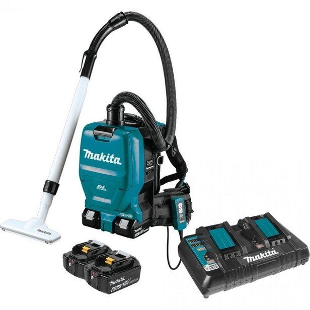 Supporting image for MAKITA BACK PACK VAC WITH TWO BATTERIES & TWIN CHARGER