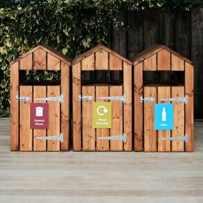 Supporting image for  Triple Outdoor Wooden Recycling Bin Station
