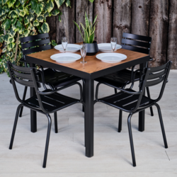 Supporting image for A Table and 4 Chairs Set - Black Metal and Wood Effect 